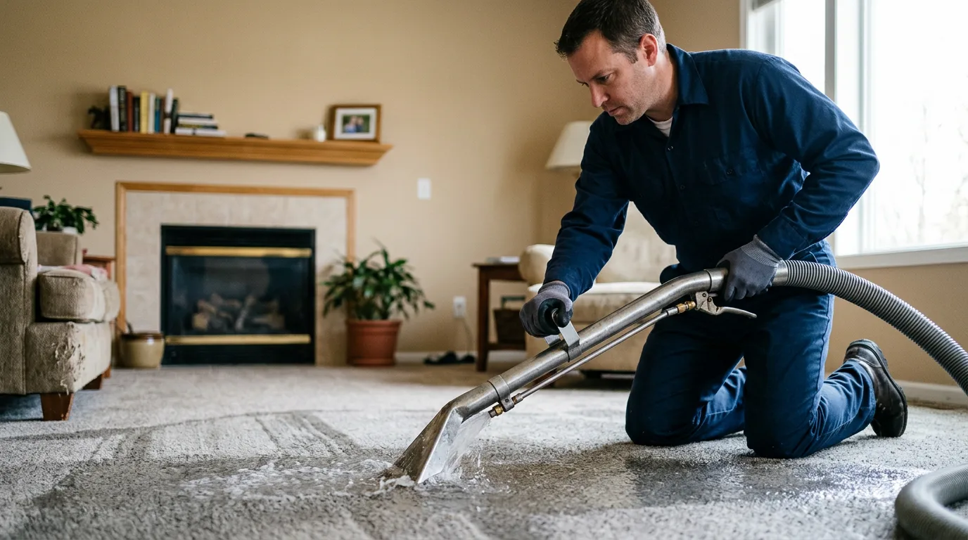 Water damage restoration technician working near Center Point, IA